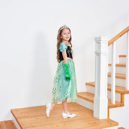 Vista 5 de Avady Girls Princess Costumes for Frozen Anna Birthday Party Halloween Christmas Dress Up Green