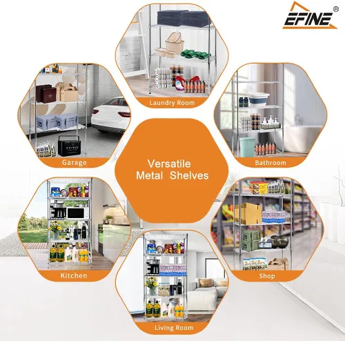 Vista 6 de EFINE - Estantería cromada de 5 estantes con 5 estantes, estantes ajustables de alambre de acero resistente NSF, capacidad de carga de 350 libras
