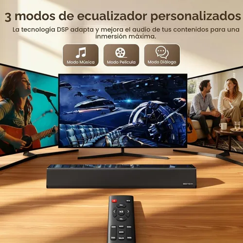 Vista 3 de Barra de sonido, BESTISAN Barra de sonido de 50 vatios con HDMI, óptico, AUX, USB, salida de subgraves y conexión Bluetooth, DSP, bajo ajustable, 16
