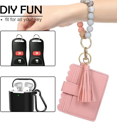 Vista 2 de Llavero pulsera cartera tarjetero bolsillo muñeca coche llavero brazalete para mujer, Negro