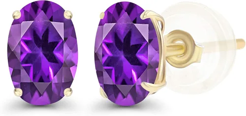 Vista 48 de Aretes de plata de ley 925 maciza chapados en oro de 0.276 x 0.197 in ovalados con piedra natal genuina para mujer, aretes de tuerca con piedras
