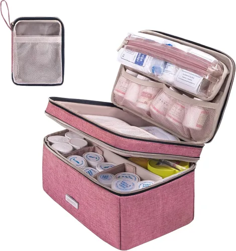 Vista 11 de Lexeeco Bolsa para almacenamiento de medicinas Organizador de frascos de píldoras con bolsa pequeña portátil para viajes Organizador de frascos