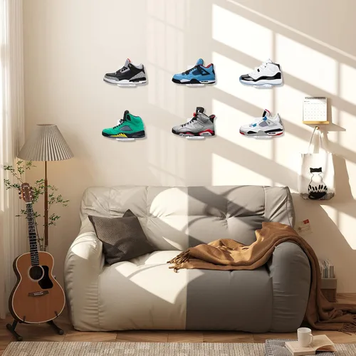 Vista 2 de Juego de 6 estantes flotantes de exhibición de zapatos para pared, estantes flotantes de acrílico transparente, estante de zapatos acrílico de 8 x 3