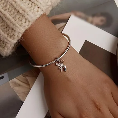Vista 4 de Authentic 925 Sterling Silver Mom Heart Shaped Pistol with Rose Charm for Original Silver Bracelet or Bangle Jewelry Make Pendants