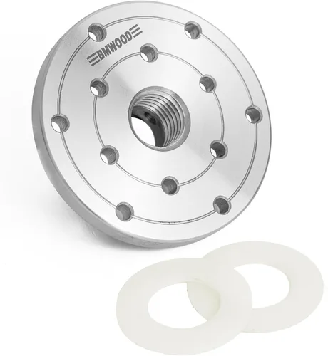Vista 11 de Placa frontal de torno de madera de acero de 2 pulgadas con mandril roscado y dos arandelas de nailon, compatible con torno de carpintería