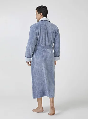 Vista 2 de DAVID ARCHY Bata de baño larga para hombre, cálida y suave, acogedora y de felpa coral