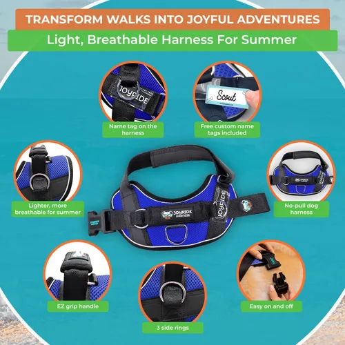 Vista 15 de Joyride Harness Chaleco de malla de verano – Arnés para perro 2.0 sin tirones – Chaleco ajustable y transpirable – Etiqueta de nombre personalizada