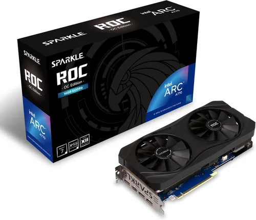 Vista 12 de Sparkle Intel Arc A580 ORC OC Edition, 8 GB GDDR6, ThermalSync, Torn Cooling, ventilador axial, placa trasera de metal, SA580C-8GOC