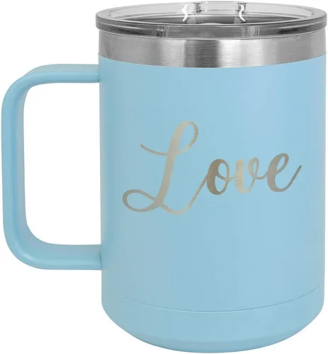 Vista 19 de Love Black 15 oz taza de café w/tapa superior deslizante Taza de café de viaje aislado Ideas de regalo de cumpleaños o Navidad de mujeres