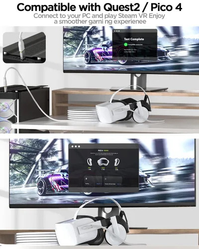 Vista 2 de AICaes - Cable VR de 16 pies para Quest 21Pico 4 accesoriosRift SPCSteam VR, cable de conexión de cable de auriculares 2 en 1 USB 3.0 tipo C a C