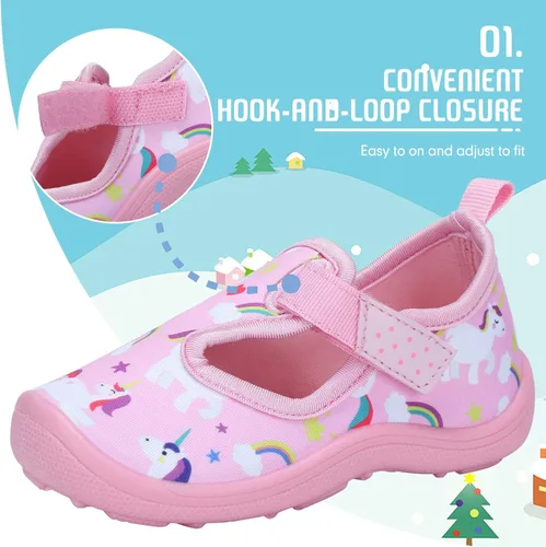 Vista 4 de FANTURE Zapatos de agua para niños y niñas, lindas sandalias acuáticas, playa, piscina, parque acuático, tenis acuáticos, para niños pequeños