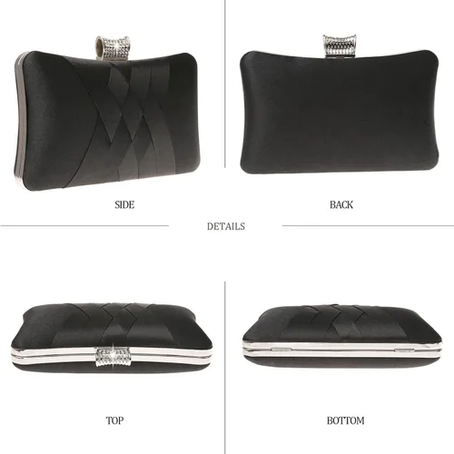 Vista 7 de DA BODAN Bolso de mano Jane de satén con diamantes de imitación para mujer, para noche, novia, graduación, fiesta, bolso cruzado con cadena