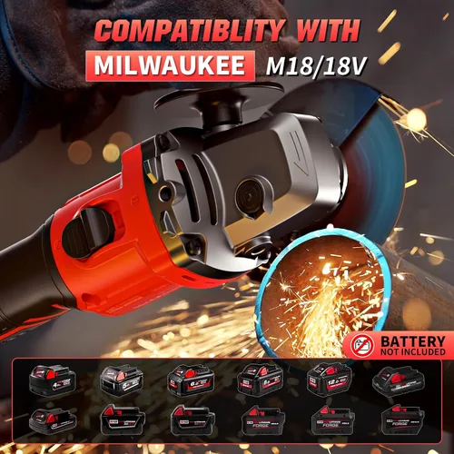 Vista 3 de Amoladora angular de 4-1/2 pulgadas inalámbrica compatible con batería Milwaukee de 18 V/M18, amoladora eléctrica de 6 velocidades variables