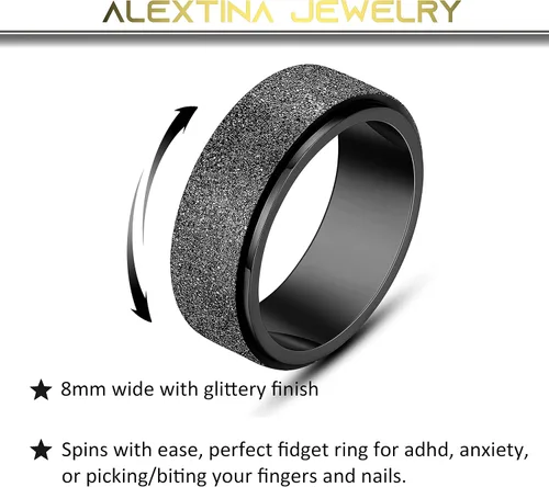 Vista 2 de ALEXTINA - Anillo de juguete para ansiedad para mujeres y hombres, giratorio, acero inoxidable, 0.24 y 0.31pulgadas, alivio de ansiedad