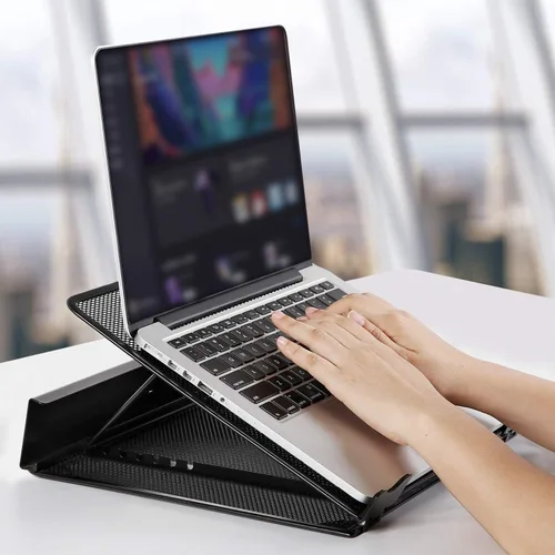Vista 2 de DESIGNA Soporte ajustable de malla metálica ventilada para laptop, soporte elevador compatible con Apple MacBook Air Pro, Dell XPS, HP, Samsung