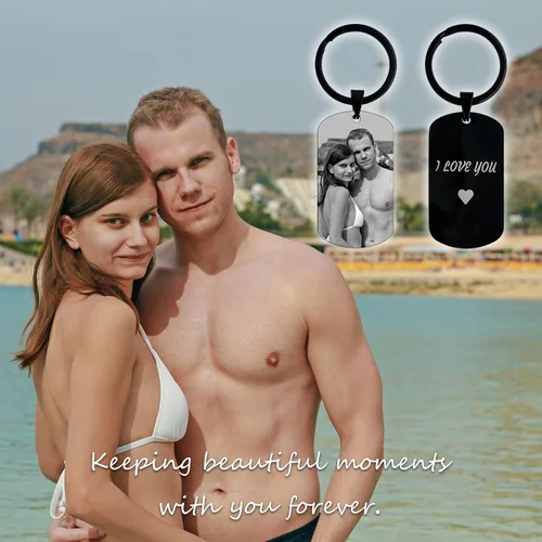 Vista 3 de BotheYi Llaveros personalizados con fotos personalizadas, llaveros con texto grabado, nombre de perro para novio, hombres, regalos conmemorativos