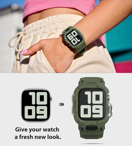 Vista 3 de ULTIMAL Correa resistente compatible con Apple Watch Band de 1.614 pulgadas, 1.575 pulgadas, SE3 SE2 SE Series 9/8/7/6/5/4 con funda, correa a