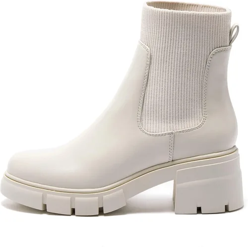 Vista 2 de REDTOP Botas Chelsea elásticas para mujer con tacón grueso en bloque, plataforma y suela con relieves, botines al tobillo