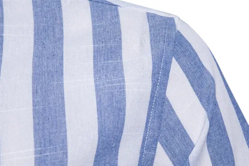Vista 4 de DELCARINO Camisa casual de manga corta para hombre, camisa de lino y algodón con estilo de rayas verticales