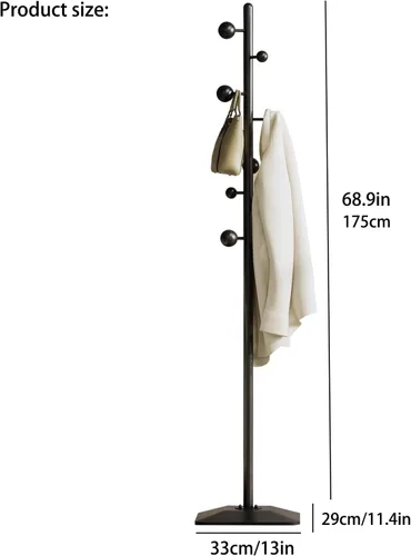 Vista 6 de Perchero de pie, Árbol de abrigos de pie resistente con 7 ganchos de bola, Soporte para colgar abrigos con base de metal para entrada, pasillo