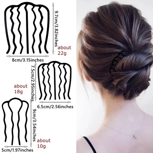 Vista 4 de 6 peines laterales de metal para el cabello, tenedor para el cabello, 4/7 dientes, peine en forma de U, peines para el cabello para moño, accesorios