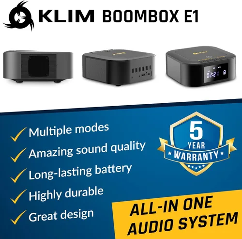 Vista 2 de KLIM Boombox E1 - Reproductor de CD portátil con subwoofer - Bajo extra, Bluetooth, radio FM, USB, AUX, MP3 - Batería recargable, modos con cable e