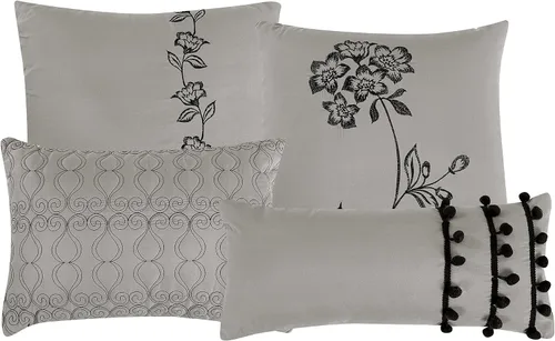 Vista 4 de Denise - Juego de edredón de 7 piezas, hermoso diseño de motivos con estampado bordado