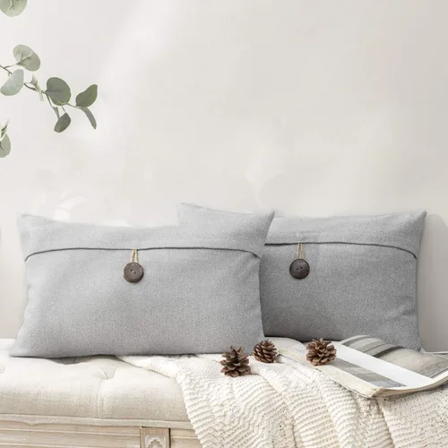 Vista 14 de Phantoscope - Juego de 2 fundas de almohada decorativas estilo campestre, de botón de coco premium y lino vintage, color blanco hueso, para sofá