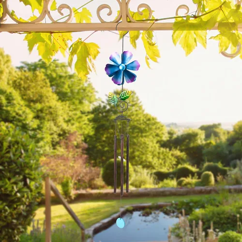 Vista 6 de MUMTOP Campanillas de viento para espacio exterior – Campanillas de viento de jardín con molinillo de viento de flores, 33 pulgadas de tono profundo