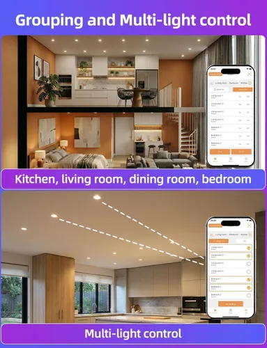 Vista 7 de Paquete de 12 bombillas LED empotradas BR30, 16 millones de colores RGB, control Bluetooth APP BRmesh APP 2700K-6000K blanco sintonizable, base E26