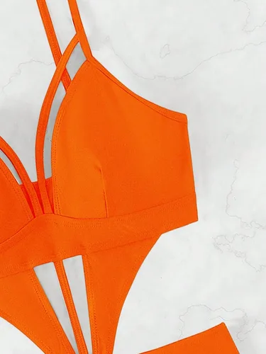Vista 4 de MakeMeChic Traje de baño de una pieza con tiras recortadas para mujer