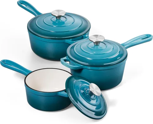 Vista 19 de Onader Sartén de hierro fundido esmaltado, cacerola pequeña de 1 cuarto de galón con tapa, olla de hierro fundido, horno holandés esmaltado, Blanco