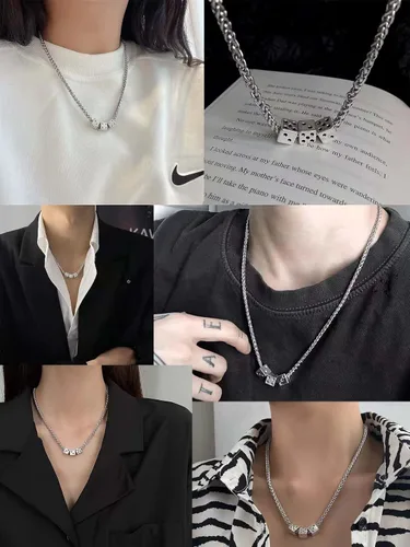 Vista 7 de Long tiantian Collar de dados punk, gargantilla de dados punk, collar de personajes de la suerte, collar hip hop para mujeres y hombres, Cobre, otro