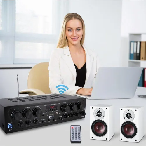Vista 2 de Pyle Sistema de amplificador de audio para el hogar inalámbrico Bluetooth - Receptor estéreo de potencia de sonido de 6 canales actualizado de 750