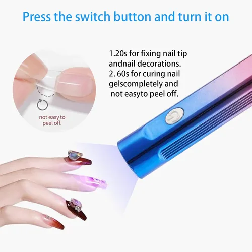 Vista 5 de MIOBLUE Lámpara de uñas LED UV de mano, secadora de uñas UV de 3 temporizadores para esmalte de gel, luz de uñas USB recargable inalámbrica, secado