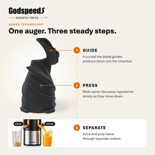Vista 6 de Godspeeds® Smoothpress® Máquina exprimidora de prensado en frío de 6 pulgadas Negro