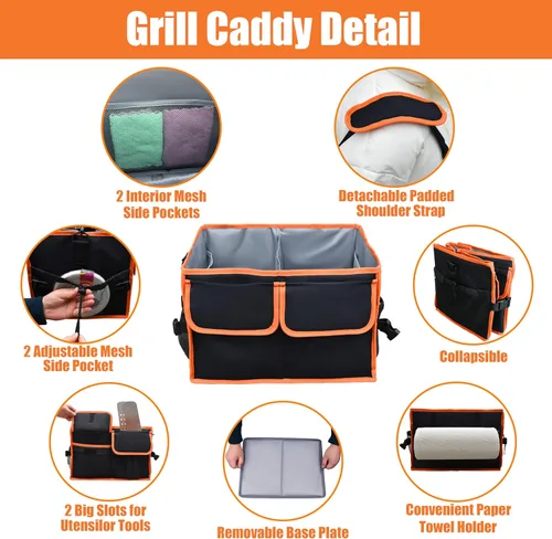 Vista 4 de Organizador grande para parrilla con soporte para toallas de papel, organizador de barbacoa para utensilios, condimentos, organizador de picnic
