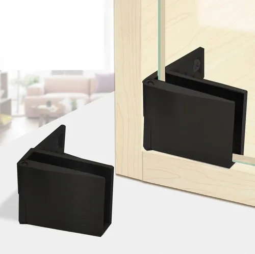 Vista 3 de 【2 piezas】 Bisagra de cristal para puerta de gabinete de exhibición de gabinete de vino, apto para 0.118-0.197 in, no necesita taladrar (132A negro)