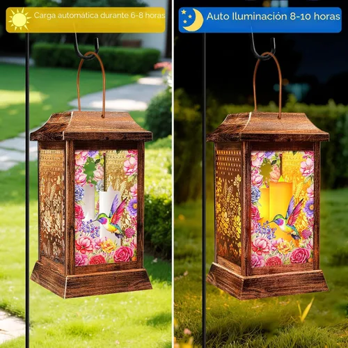 Vista 6 de Faroles Solares de Colibrí para Colgar al Aire Libre, Luces Solares de Metal y Vidrio para Decoración de Jardín, Regalos para Mujeres, Mamá