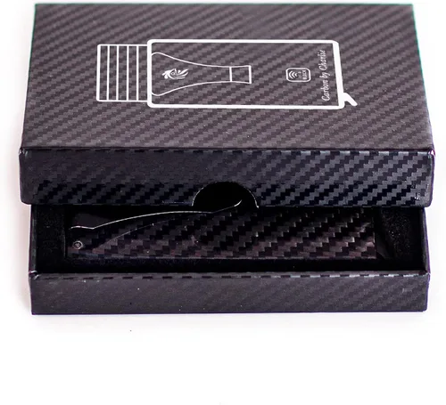 Vista 7 de RFID bloqueo de fibra de carbono pop-up billetera, diseño delgado y lujoso, tarjetero para hombres, caja de regalo, Negro -, Minimalista