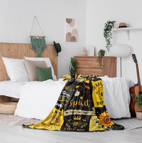 Vista 4 de Punofell Regalos únicos de abeja para mujeres/hombres/niños, manta temática de abeja bonita de 50 x 60 pulgadas, decoración de abeja, accesorios