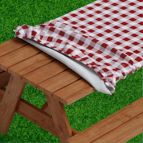 Vista 10 de Sorfey Mantel de picnic ajustado con elástico, vinilo con reverso de franela, se adapta a mesa de 48 x 24 pulgadas, rectangular, a prueba de agua