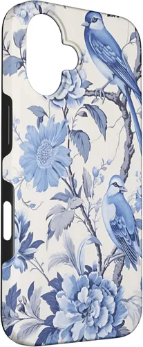 Vista 3 de Chinoiserie Floral Toile Blue and White Case for iPhone 16