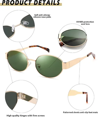 Vista 5 de Pro Acme Gafas de sol ovaladas retro, gafas de sol clásicas de moda, marco de metal, protección UV400
