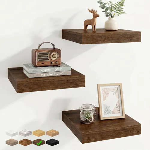 Vista 96 de Marsmiles 12in Depth Floating Shelves, 12x12x1.4, Rustic Brown, Set of 3 Marrón rústico