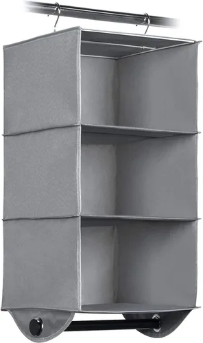 Vista 8 de HOLDN' STORAGE Organizador colgante de armario con barra de ropa, estantes colgantes de 3 estantes resistentes para ropa, suéteres y zapatos, unidad