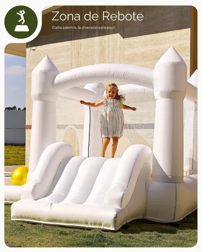 Vista 3 de Outfunny Casa inflable de la despedida, casa animosa interior blanca para los niños 3-8