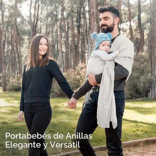Vista 7 de Portabebés con Eslinga de Anillo - Probado en Laboratorio de EE. UU., 100% Algodón Muslin Natural, Eslinga de Anillo transpirable y ergonómica Beige