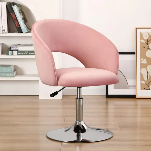 Vista 5 de Furnimart Silla de Tocador de Terciopelo Rosa Taburete de Tocador con Respaldo, Silla de Acento Giratoria de Altura Ajustable con Respaldo, Silla