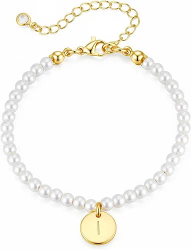 Vista 15 de Ursteel Pulsera de Perlas con Inicial para Mujer - Delicada Pulsera de Cuentas de Perlas con Letra Chapada en Oro de 14 Quilates para Mujer